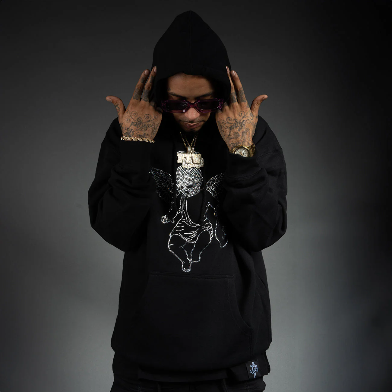 Rhinestone Ski Mask Angel Hoodie - HW - Image 3