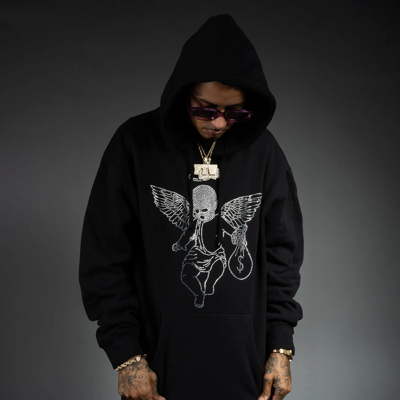 Rhinestone Ski Mask Angel Hoodie - HW - Image 6