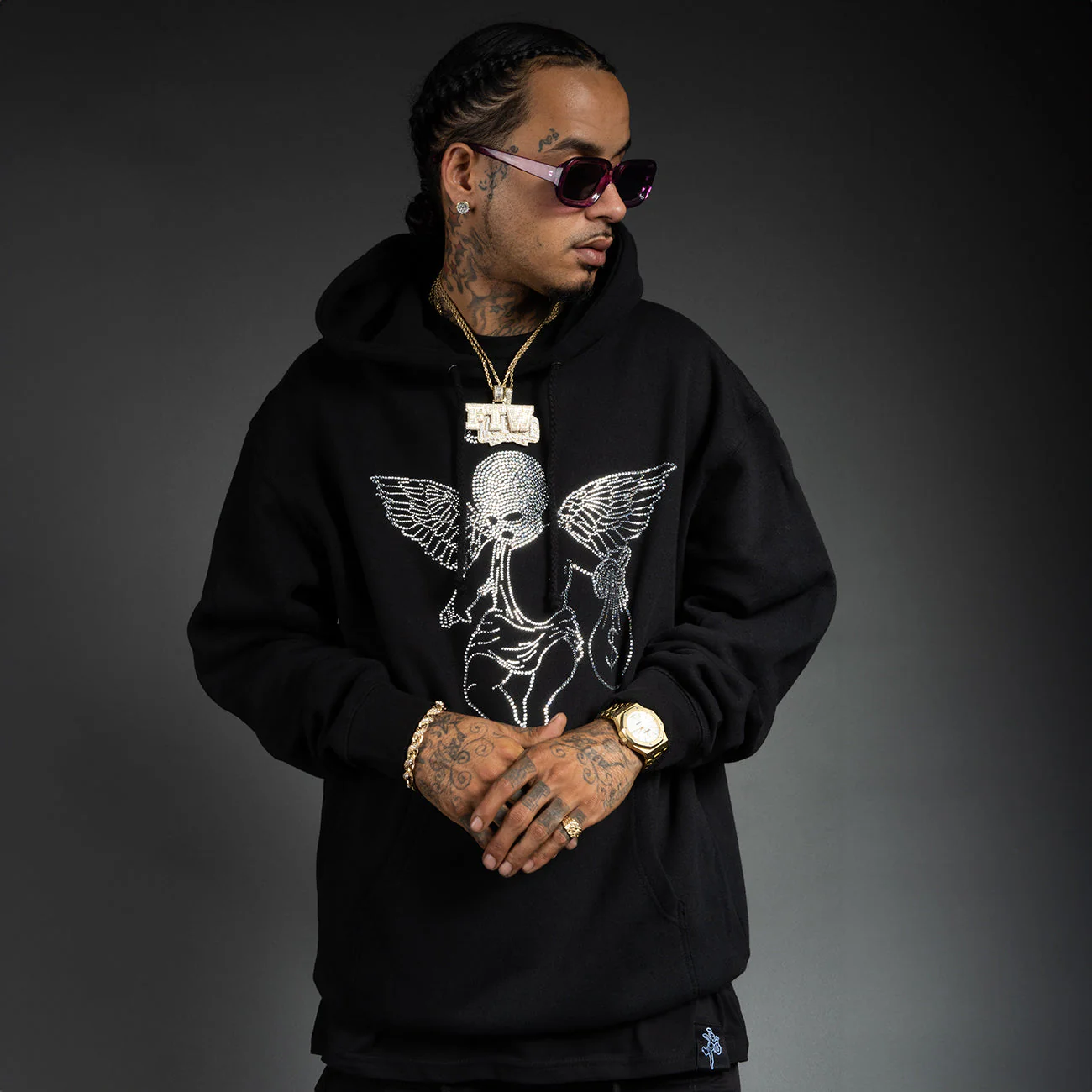 Rhinestone Ski Mask Angel Hoodie - HW - Image 7