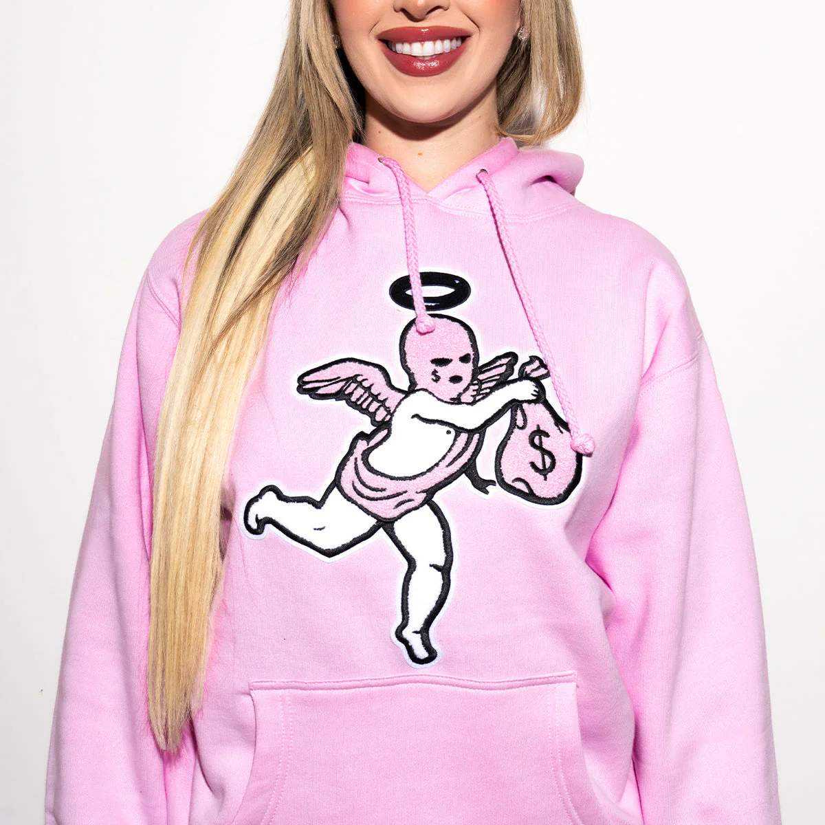 Pink Ski Mask Angel Chenille Patch Hoodie - HW - Image 3